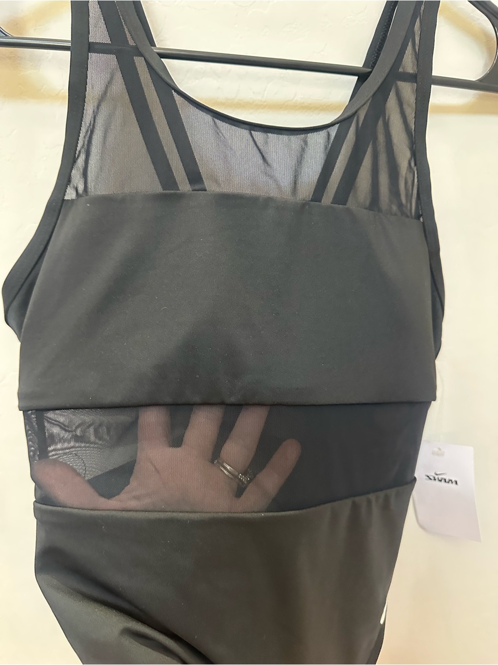 NWT Nike Swim Black Mesh Panel One-Piece Swimsuit Size Medium - Picture 4 of 8
